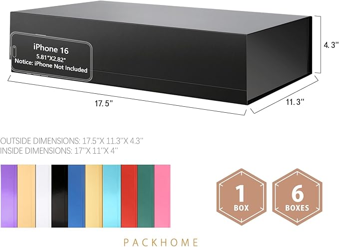 PACKHOME Extra Large Gift Box 17.5x11.3x4.3 Inches, Sturdy Shirt Box - Image 2