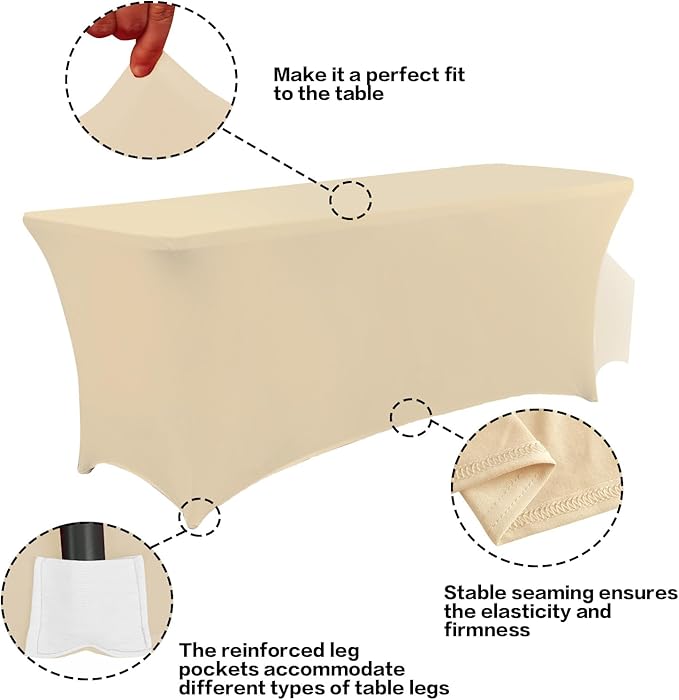 IVAPUPU 2 Pack 6FT Table Cloth for Rectangular Fitted Events Stretch Champagne - Image 2