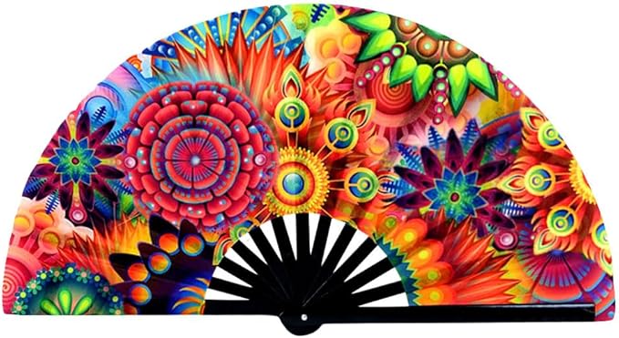 2 Pack Large Folding Rave Fan for Women/Men Holographic Festival Bamboo Clack - Image 2