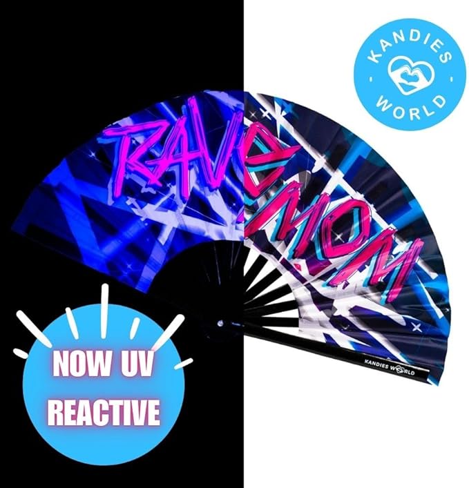 Kandies World UV Reactive Custom Festival Folding Hand Fan - Image 4