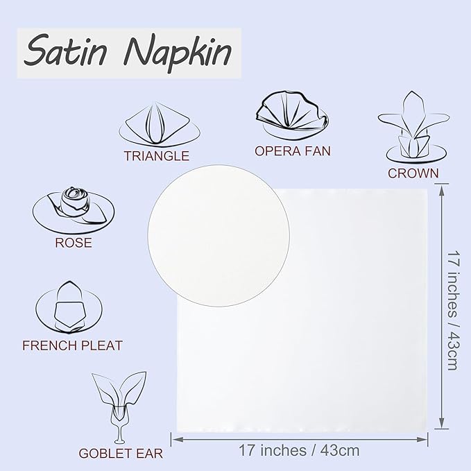 Horbaunal 30 Pack Ivory Satin Napkins 17 x 17 Inch, Square Soft Table Dinner - Image 2