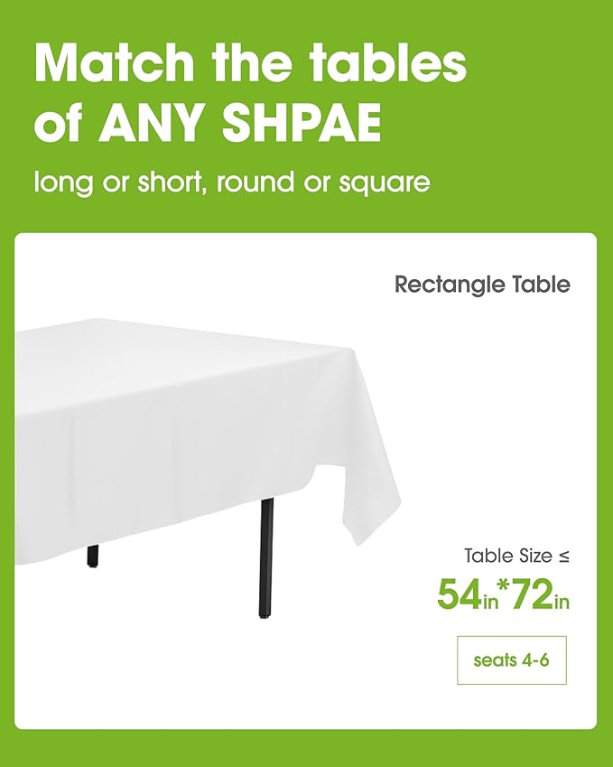 Pureegg Plastic Table Cloth Disposable 10 Pack, 54 x 72 Inch Table Cloths - Image 2