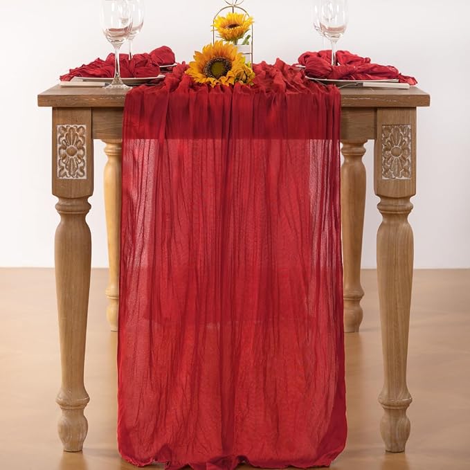 Red Cheesecloth Table Runner 6 Pack Fall Table Runners Boho Gauze 120 Inches - Image 2