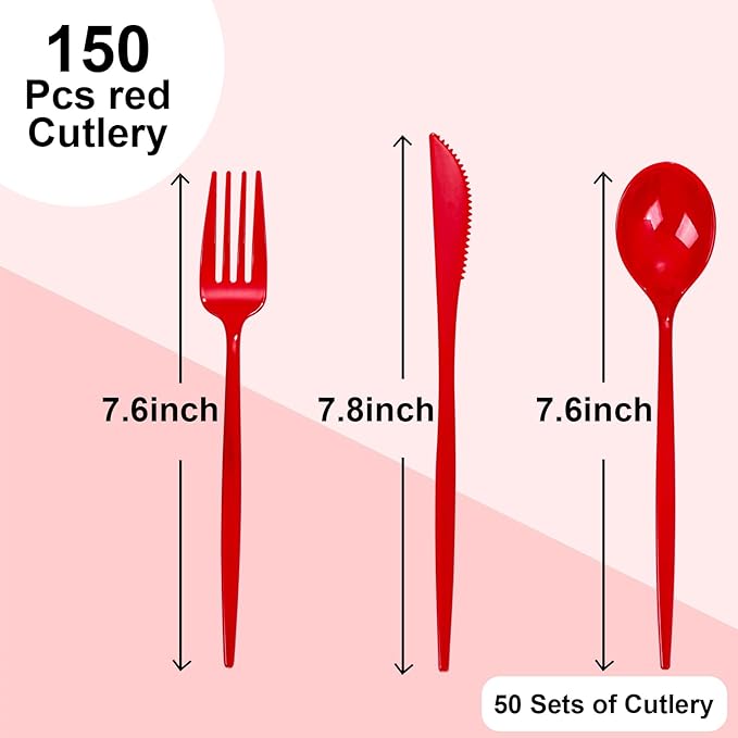 PULOTE 150PCS Red Plastic Silverware Set - Image 2