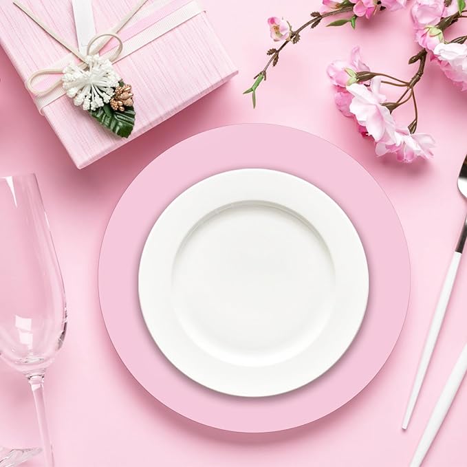50 Pieces Pink Paper Place Mats Light Pink Round Disposable Table Mats - Image 3