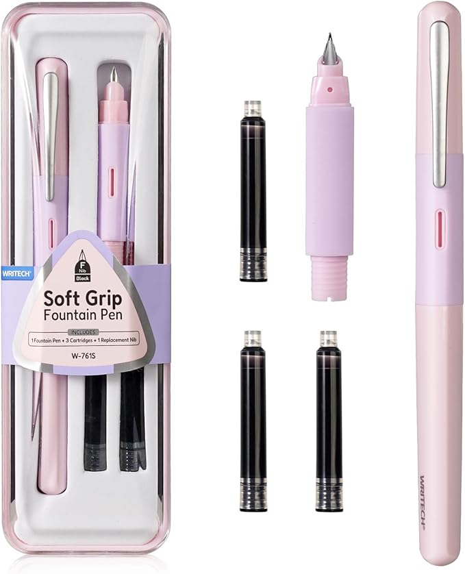 WRITECH Fountain Pen Soft Grip: Fine Nib Black Ink Pen by WRITECH