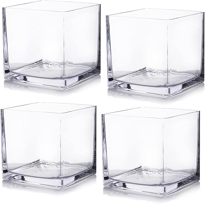 Enova Floral Set of 4 Cube Glass Vase, Floating Candle Holders, Table by EnovaFloralInc