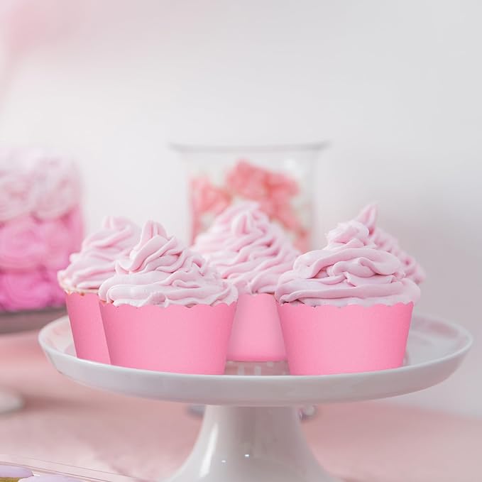 Whaline 120Pcs Pink Paper Baking Cups Scalloped Edge Cupcake Wrappers Gradient - Image 7