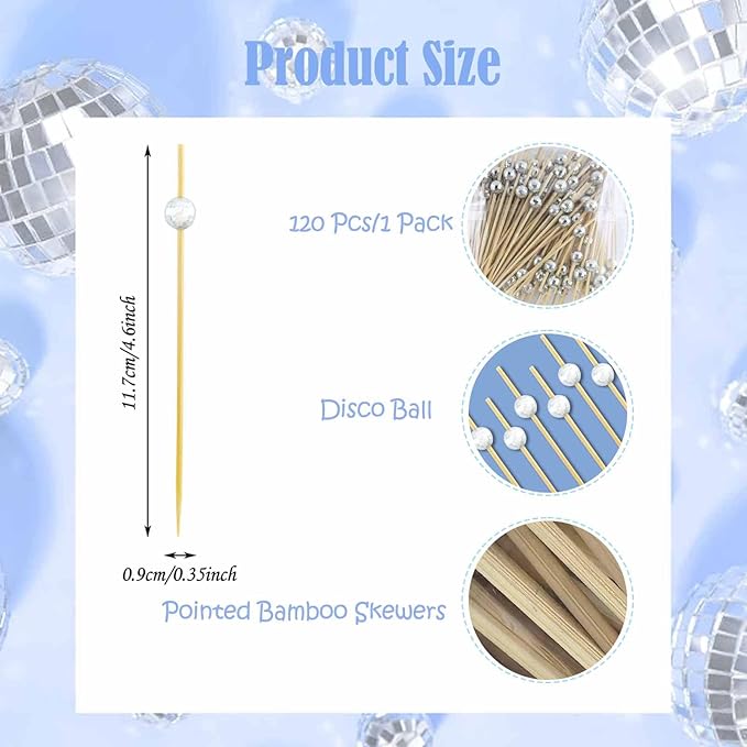 120 Pcs Glitter Ball Cocktail Picks 4.7" Drinks Fruits Hawaiian Party Food - Image 2