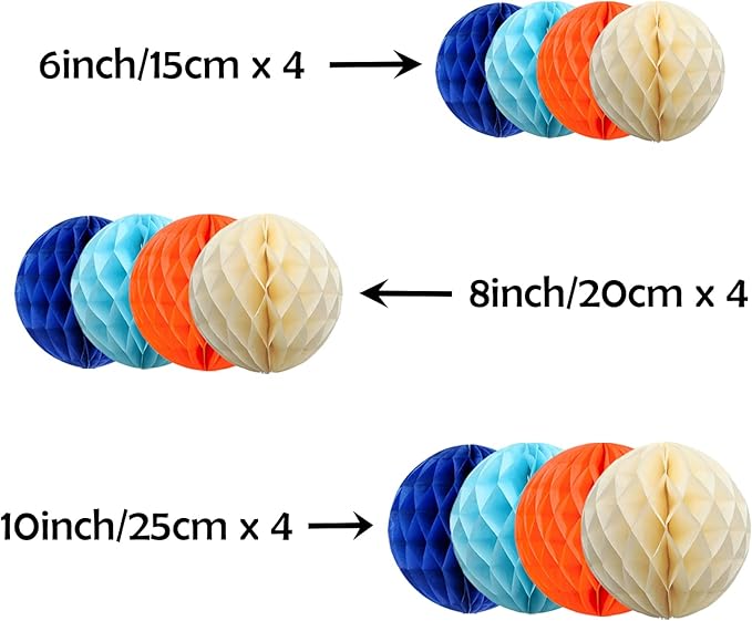ZOOYOO 12Pcs 6" 10" Honeycomb Balls Decorations Hanging Tissue Paper Pom Poms - Image 2