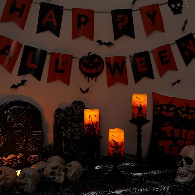 Homemory Halloween Candles, Real Wax Flickering Battery Operated LED Pillar - Image 3