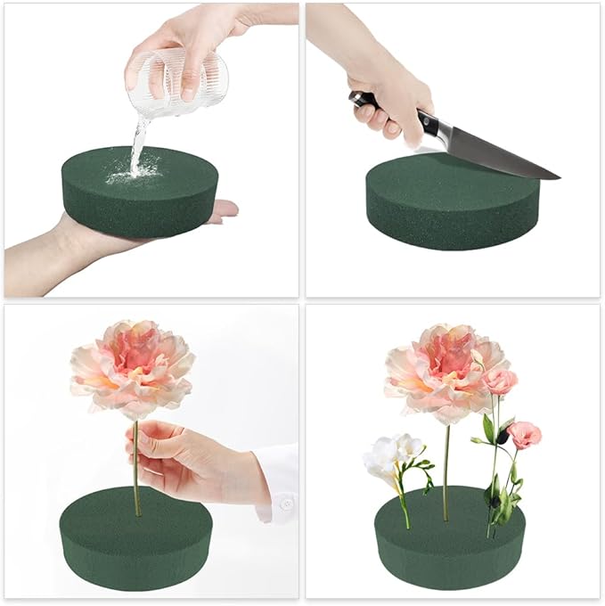 6 Pcs Round Floral Foam Blocks Each Green Wet & Dry Flower Foam - Image 7