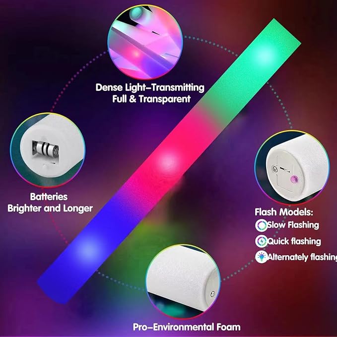 105 PCS LED Foam Glow Sticks, Glow Sticks Bulk Party Pack - Image 4