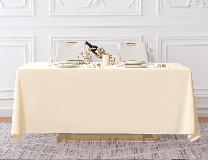 Surmente Beige Tablecloth 90 x 132-inch Rectangular Polyester Table Cloth - Image 5