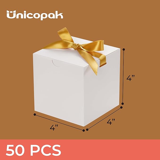 UnicoPak 50 Pack 4x4x4 White Gift Boxes, Elegant Small Gift Boxes - Image 2