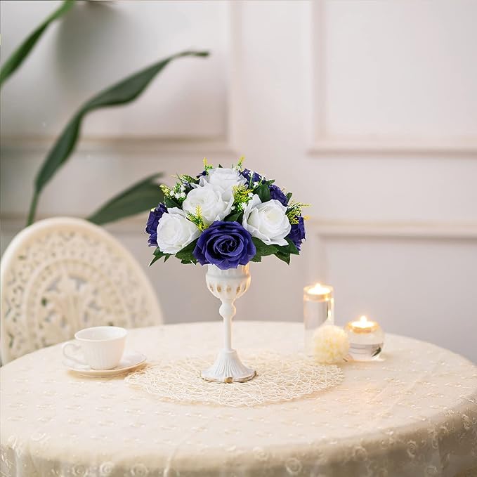 BLOSMON Flower Balls Table Centerpieces: 6 Pcs Fake Flowers Navy Blue White - Image 6