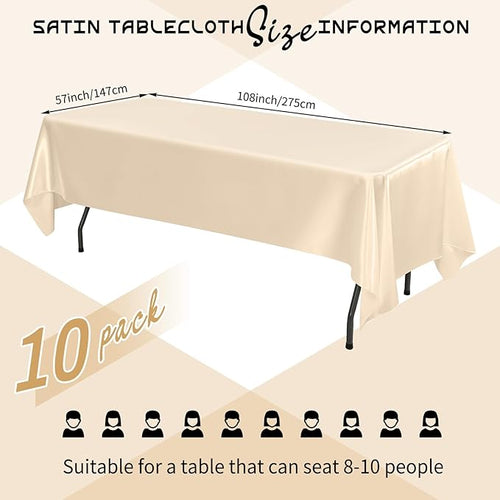 10 Packs Satin Tablecloth 57 x 108 Inch Champagne Rectangular Table Cloth Silk - Image 2