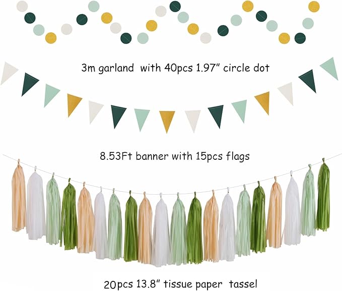 Sage-Olive Green Gold Brown Boho Party-Decorations - Image 3