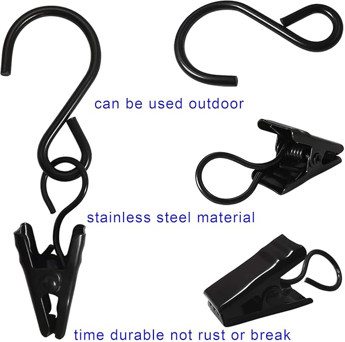 Stainless Steel S Hooks Curtain Clips, 50 Pack Hanging Party Lights Clips - Image 3