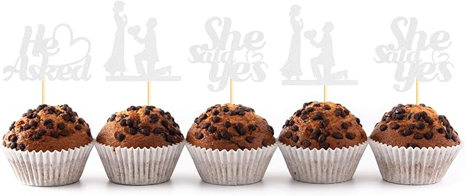 Sotpot 24PCS He Asked She Said Yes Cupcake Toppers - Image 6