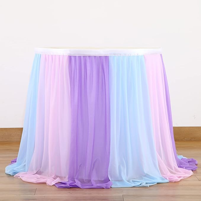 6ft Pink Blue Purple Tulle Table Skirts - Image 4