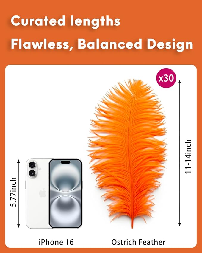 NEWONG 30pcs Orange Ostrich Feathers Natural Bulk 11-14inch Vase Craft Wedding - Image 2