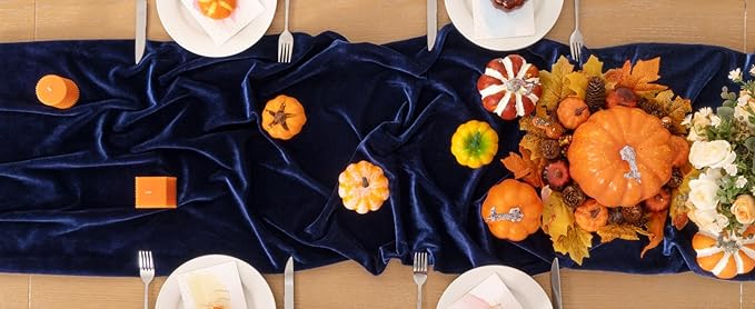 Navy Blue Velvet Table Runner Fall Thanksgiving Navy Table Runner 20 x 120 Inch - Image 6