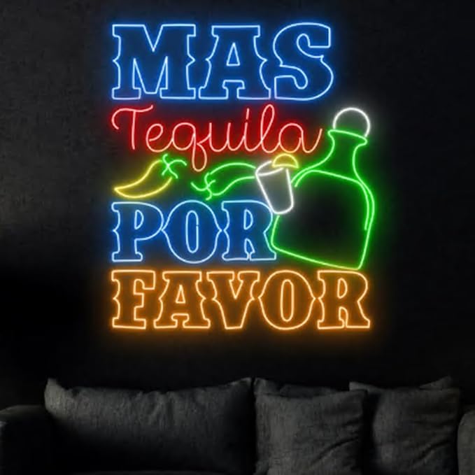 Mas Tequila Por Favor Neon Sign, Tequila Cocktail Led Light Signboard, Tequila - Image 3
