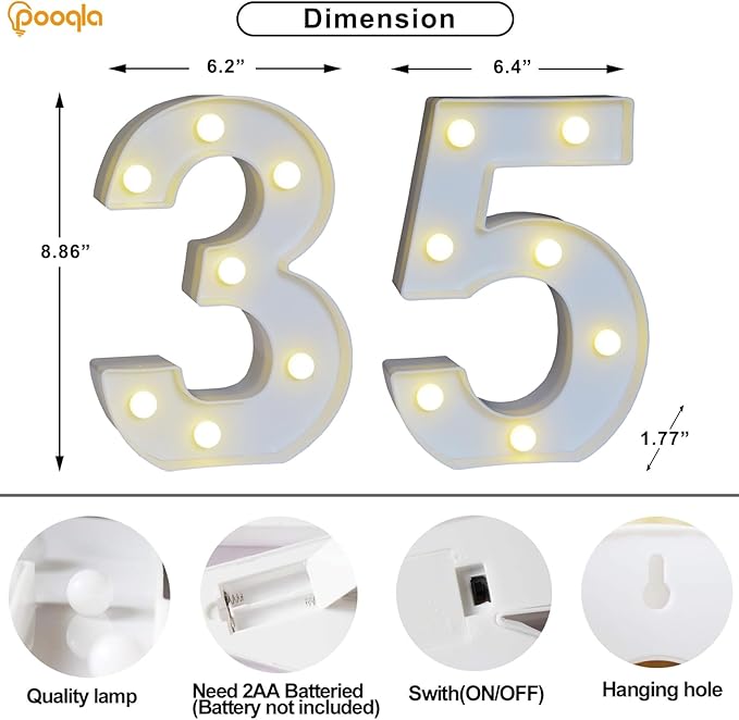 Pooqla Decorative LED Light Up Number Letters, Battery Operated - Image 4