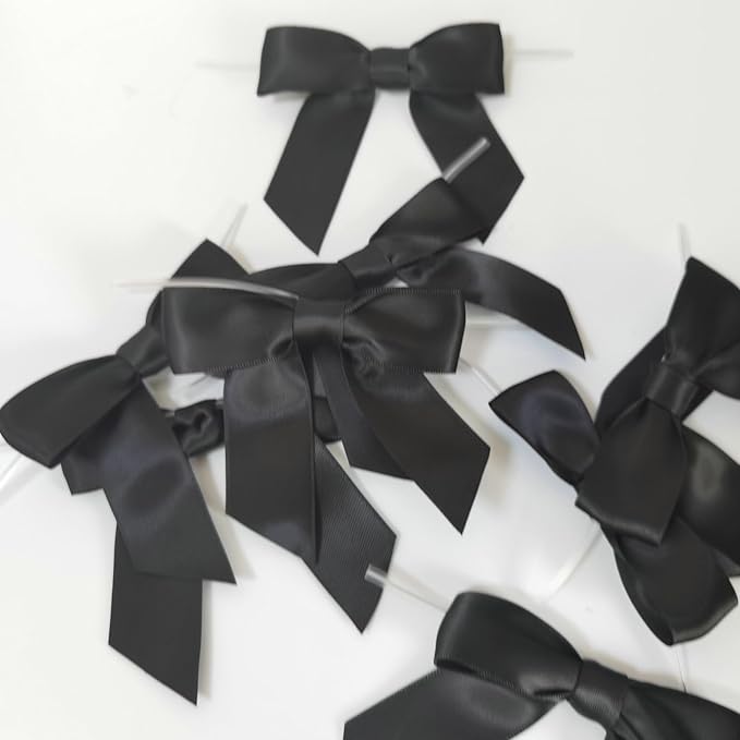 50pcs 3-1/2" Black Satin Ribbon Bows - Image 7