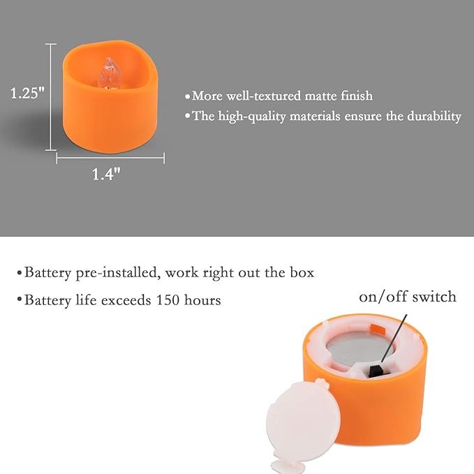Homemory Halloween 12 Pack Orange Tea Light Candles, Battery Operated LED - Image 7