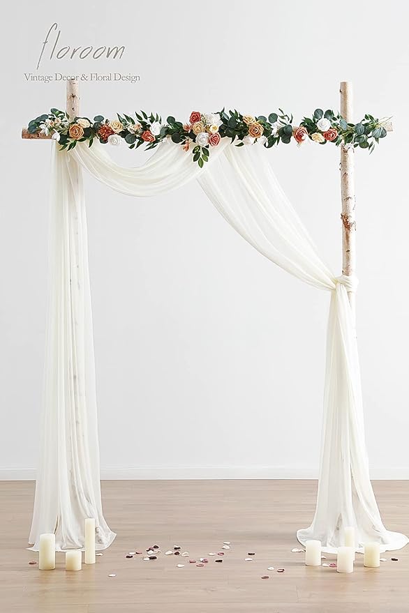 Floroom Wedding Arch Draping Fabric 2 Panels 20Ft Ivory Chiffon Fabric Drapes - Image 3