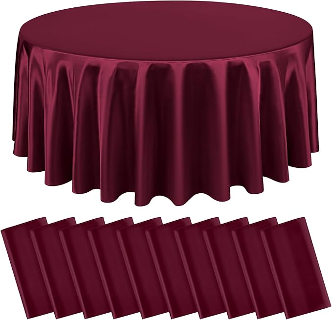 10 Packs Satin Tablecloth 120 Inch Burgundy Round Table Cloth Silk Tablecloth by Lumaycens