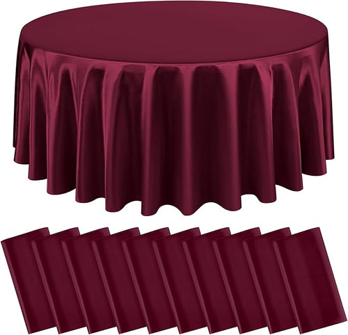 10 Packs Satin Tablecloth 120 Inch Burgundy Round Table Cloth Silk Tablecloth by Lumaycens