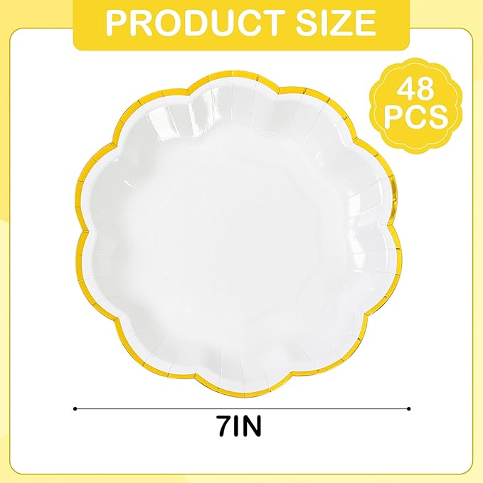 White Golden Party Plates Gold Foil Dessert Paper Plate 7inch Scalloped Edge - Image 2