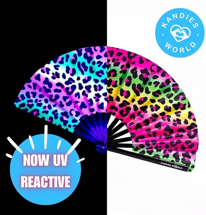 Kandies World UV Reactive Custom Festival Folding Hand Fan - Image 4