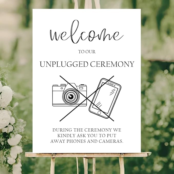 Unplugged Wedding Ceremony Yard Sign – Clear No Phone No Camera Message – Bold - Image 2