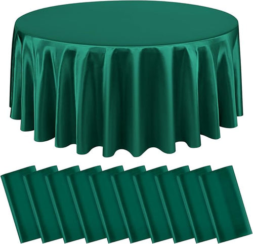 10 Packs Satin Tablecloth 120 Inch Dark Green Round Table Cloth Silk Tablecloth by Lumaycens