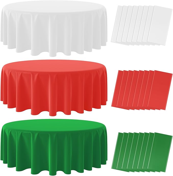 24 Pack Christmas Round Disposable Tablecloth, Italy Theme Table Covers by MASHAN