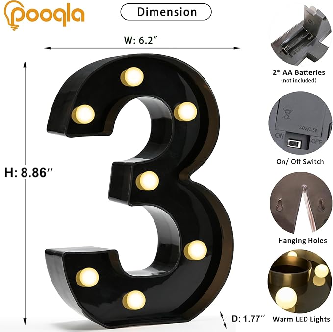 Pooqla Decorative Led Light Up Number Letters - Image 4