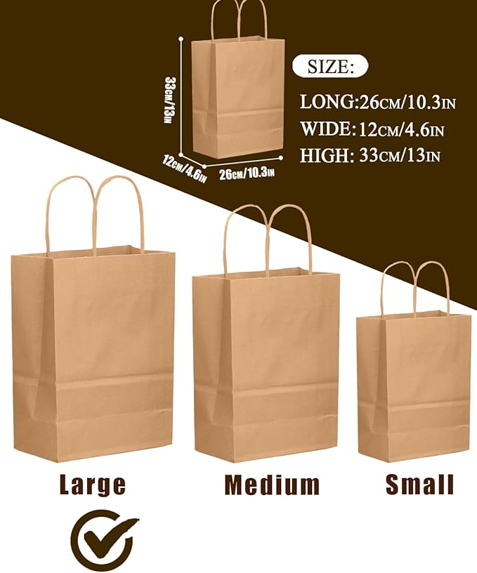 qiqee 30-Packs Brown Gift Bags - Image 3
