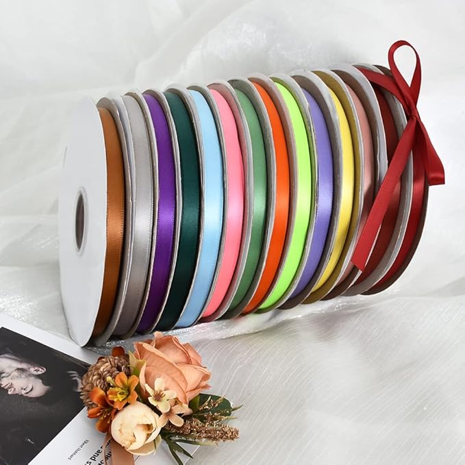 TONIFUL 3/8 Inch x 100yds Silver Satin Ribbon Thin Solid Fabric Ribbons Roll - Image 6