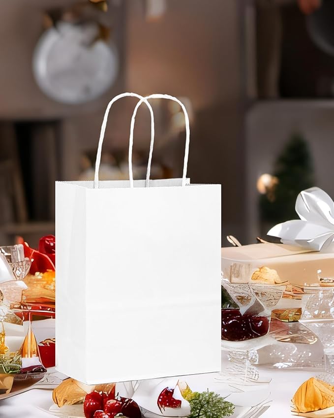 qiqee 50-Packs White Paper Gift Bags - Image 5