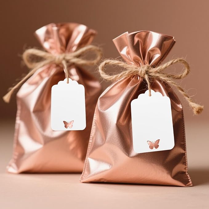 100Pcs Blank Gift Tags with String, Foil Rose Gold Butterfly Large Gift Tags - Image 4