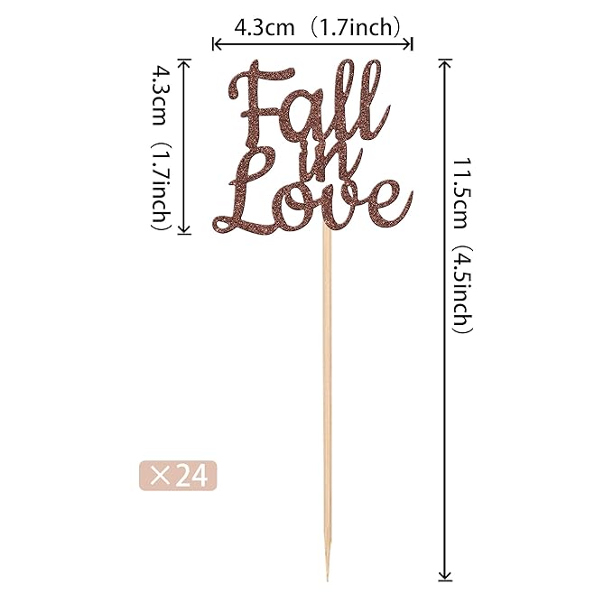 24 PCS Fall in Love Cupcake Toppers Glitter Fall Theme Party Cupcake Picks - Image 2