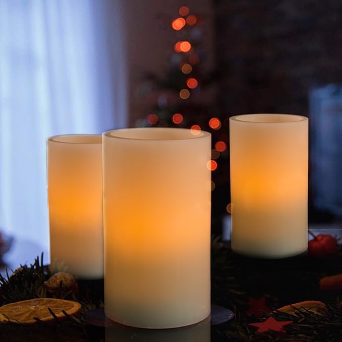 Homemory 5"x3" Wax Flameless Candles, Battery Operated LED Pillar Candles - Image 2