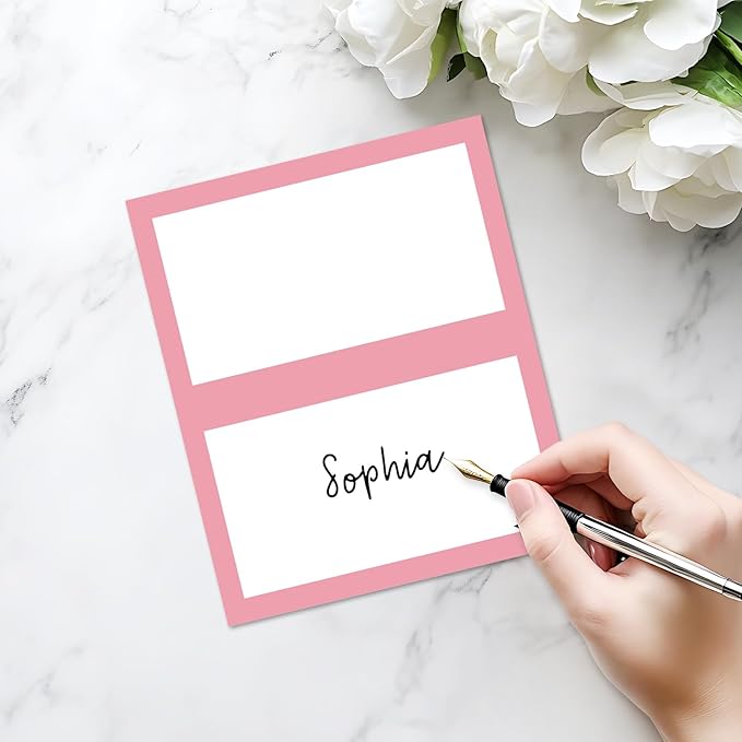 25 Pack Blush Pink Border Place Cards, Editable Name Cards - Image 3