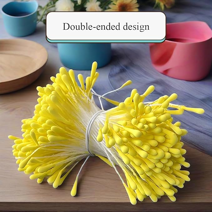 HAHIYO 700Pcs 2mm Yelbow Matte Double Head Flower Stamen Pistil - Image 4