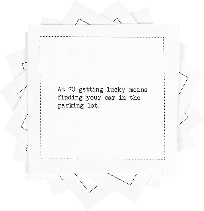 Five Star Napkins 70th Birthday Quotes White Cotton Cocktail Napkins, Beverage by FiveStarNapkins