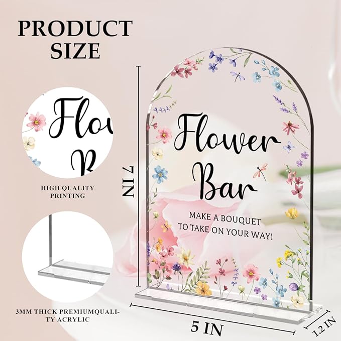 Wedding Sign Decor, Flower Bar Sign, 5x7 Inch Arch Acrylic, Wedding Sign - Image 2